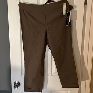 Brown cuffed stretchy dress pants.